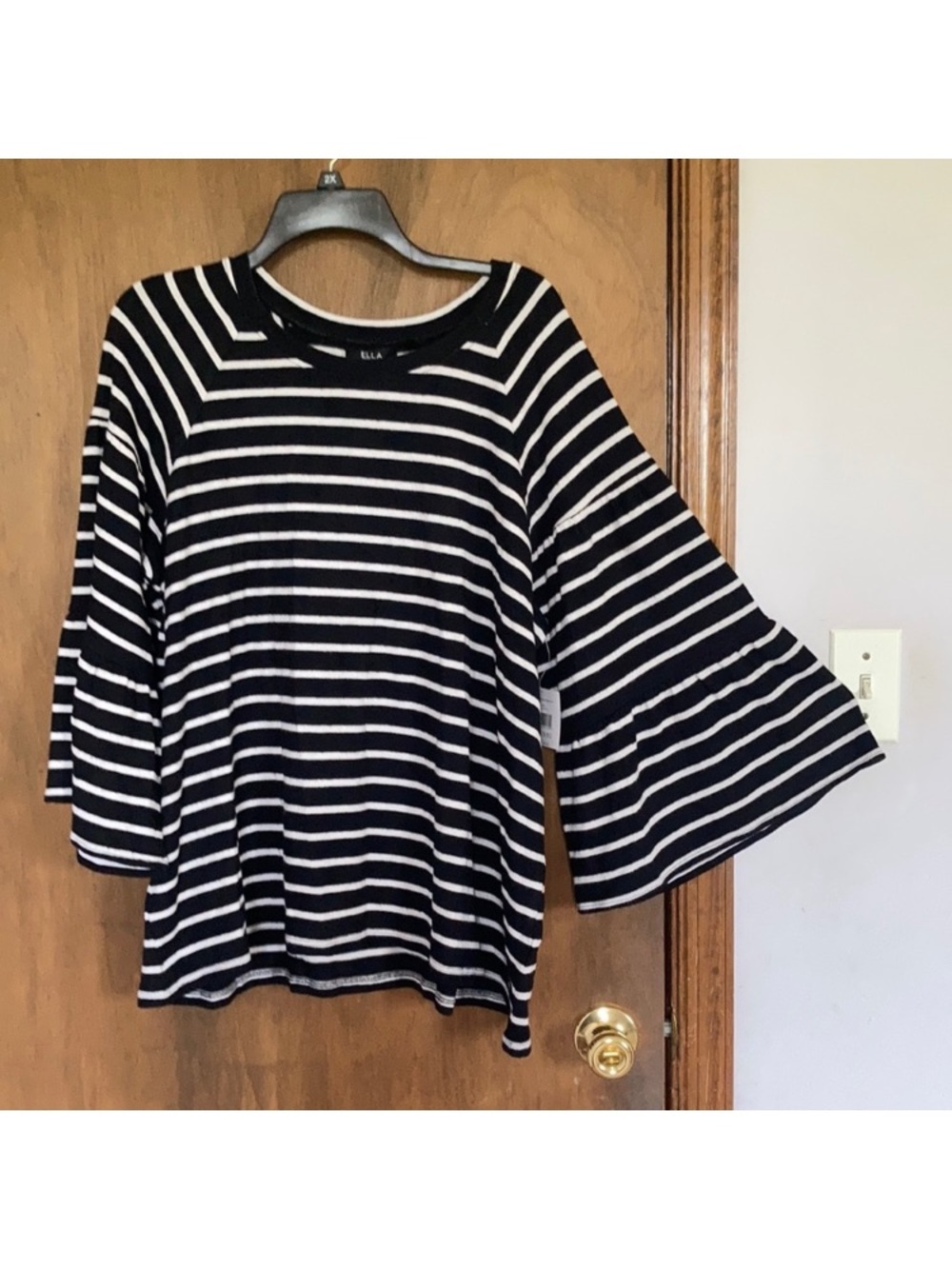 Ella top striped bell sleeve black and white top with stretch 1X